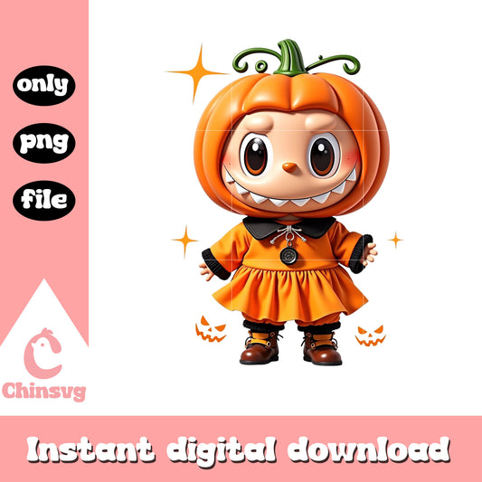 Labubu pumpkin monster doll png, halloween pumpkin png