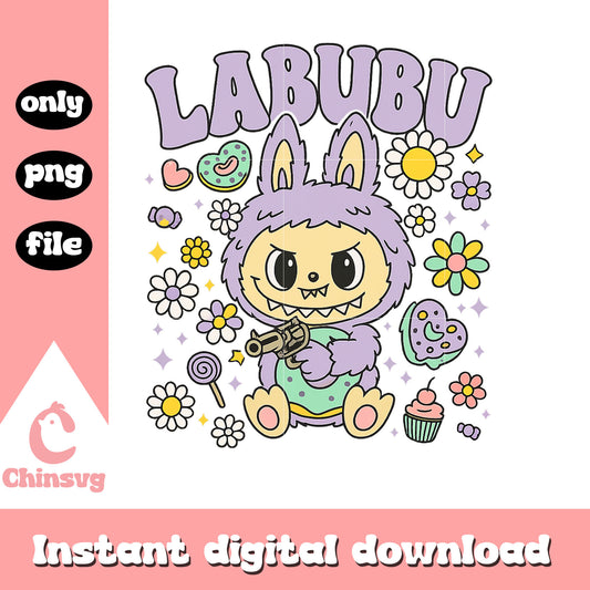 Labubu purple hand gun ver drawing design png, labubu purple color png