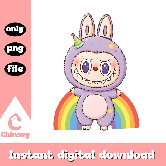 Labubu rainbow doll design png, labubu toy png, labubu clothes png