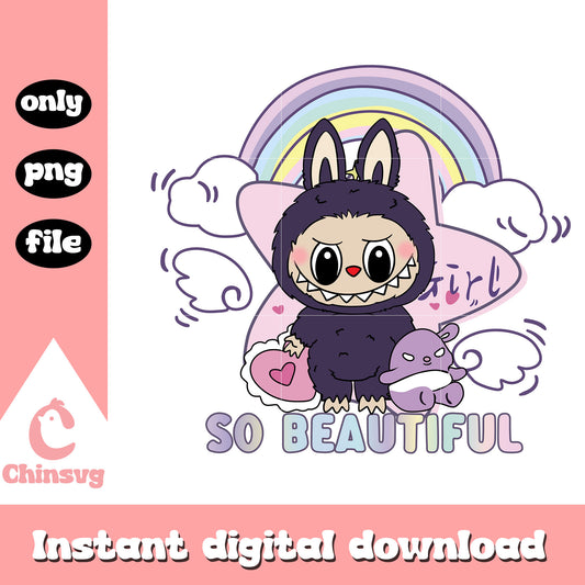 Labubu rainbow girl so beautiful design png, baby labubu png