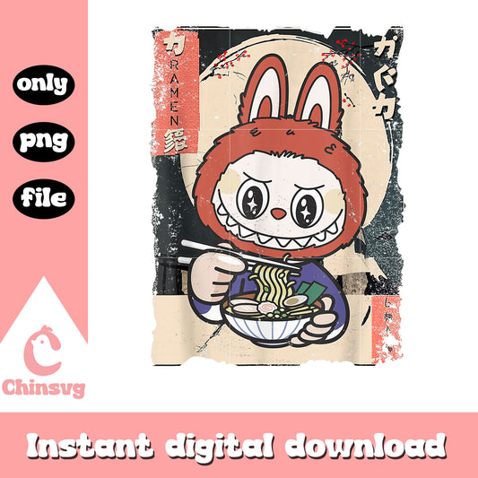 Labubu ramen japanese funny graphic design png, labubu decor png