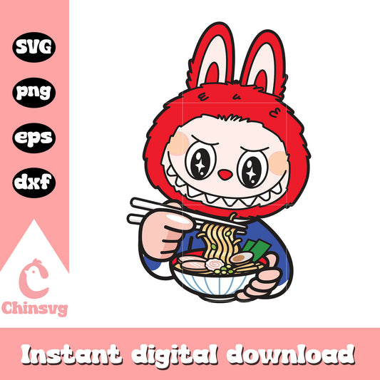 Labubu ramen lover cute doll drawing svg, cute labubu svg