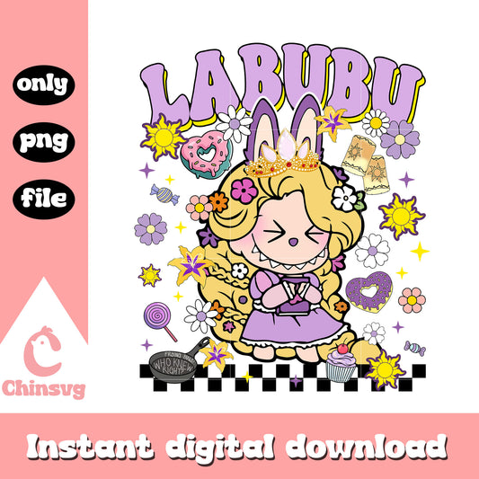 Labubu rapunzel princess disney design png, disney rapunzel png