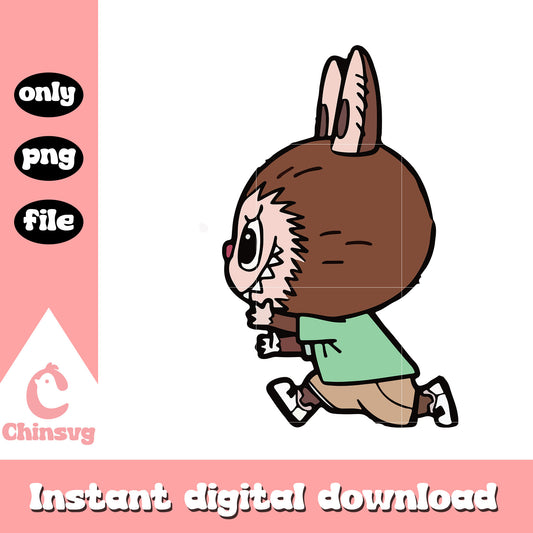 Labubu running sideways doll design png, the monsters labubu png
