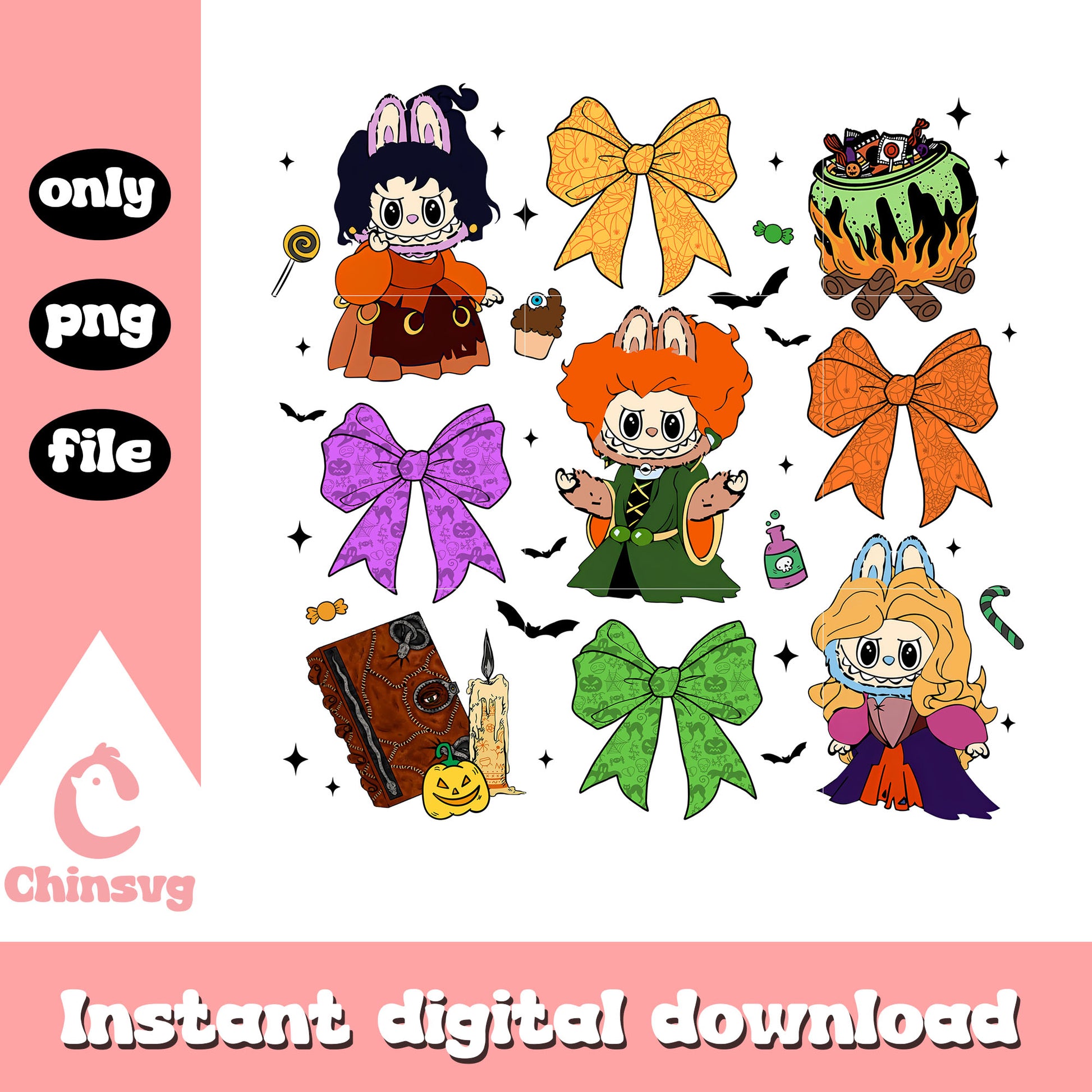 Labubu sanderson sisters coquette bow png, hocus pocus clipart png