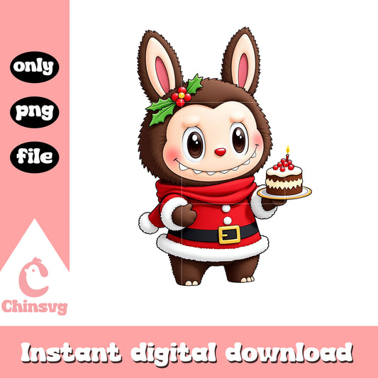 Labubu santa and christmas cake png, pop mart labubu png