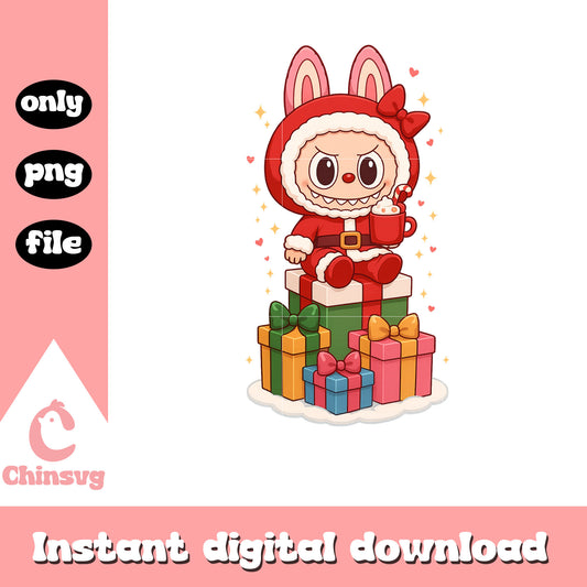 Labubu santa claus and christmas gift png, christmas day png