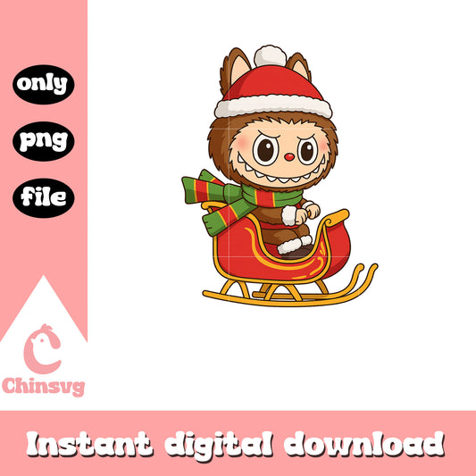 Labubu santa claus and sled design png, labubu toys png