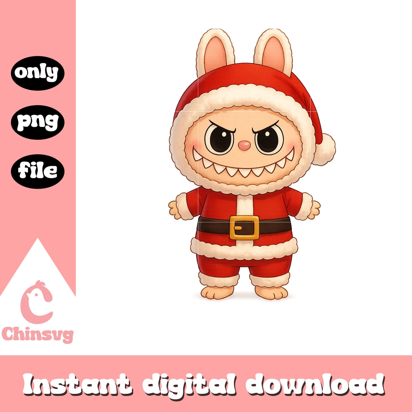 Labubu santa claus costume png, labubu clothes png