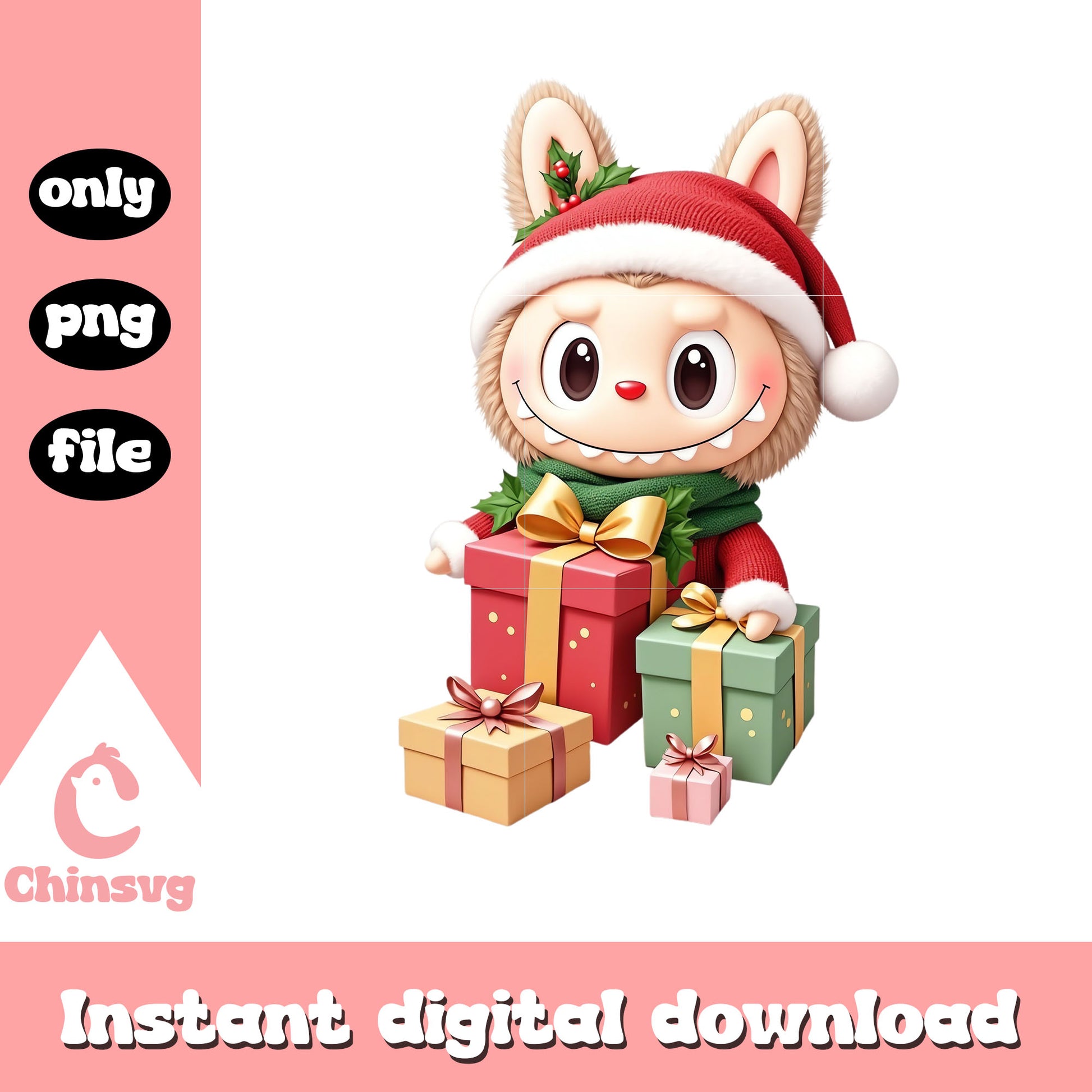 Labubu santa hat design png, christmas gifts png
