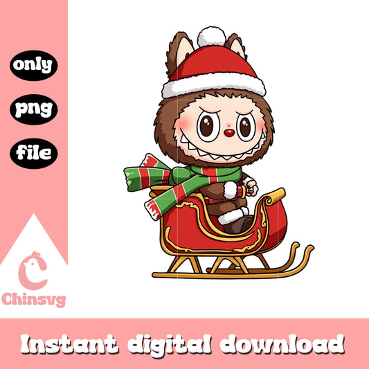 Labubu santa hat play sleigh png, merry christmas png