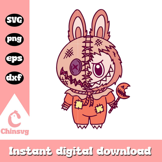 Labubu scarecrow halloween drawing svg, labubu doll svg