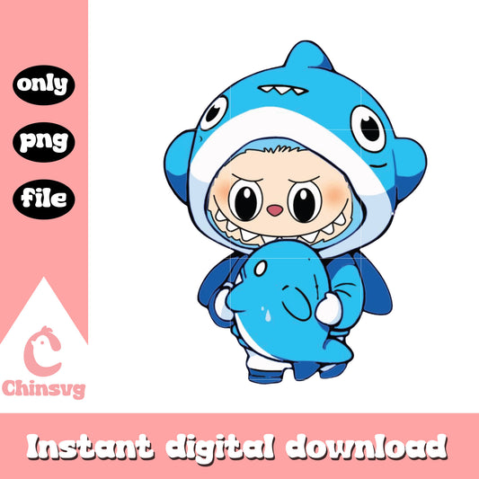 Labubu shark costume clipart design png, labubu art png