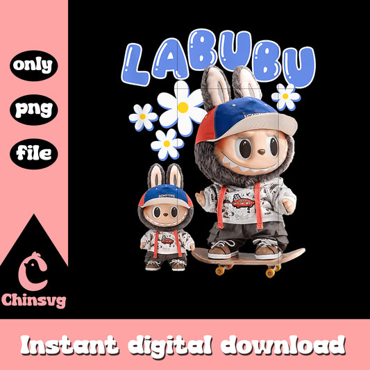 Labubu skateboarding design png, labubu keychain png