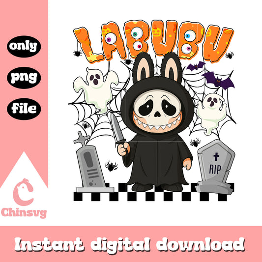 Labubu skeleton hooded ver halloween design png, ghostface png