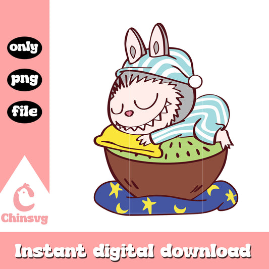 Labubu sleeping cute doll design png, labubu clothing png