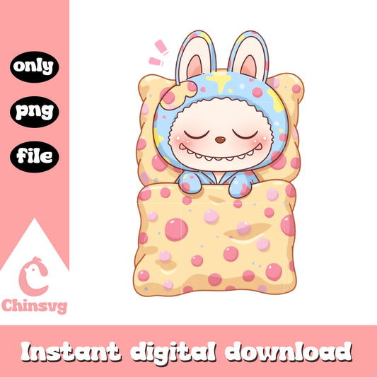 Labubu sleeping doll design png, labubu toy png, labubu clothing png