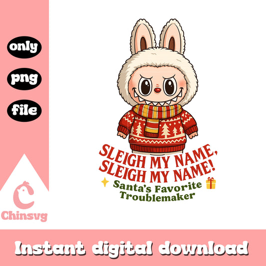Labubu sleigh my name design png, christmas vacation png