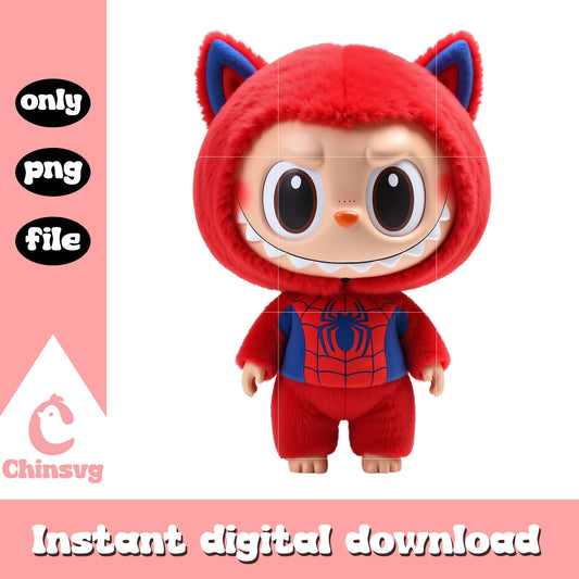 Labubu spiderman clothes design png, labubu png, spiderman png