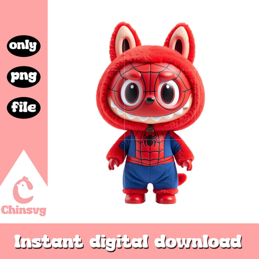 Labubu spiderman clothes png, spiderman character png
