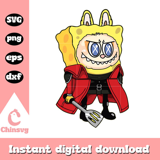 Labubu sponge brave cute doll drawing svg, spongebob character svg