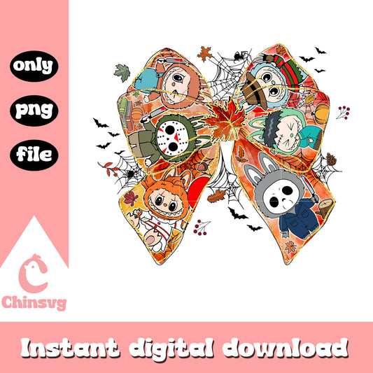 Labubu spooky character coquette ribbon png, horror characters png