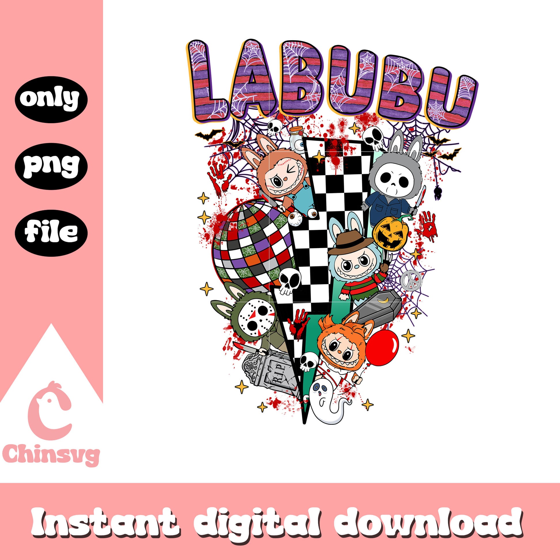 Labubu spooky character desiogn png, movie horror characters png