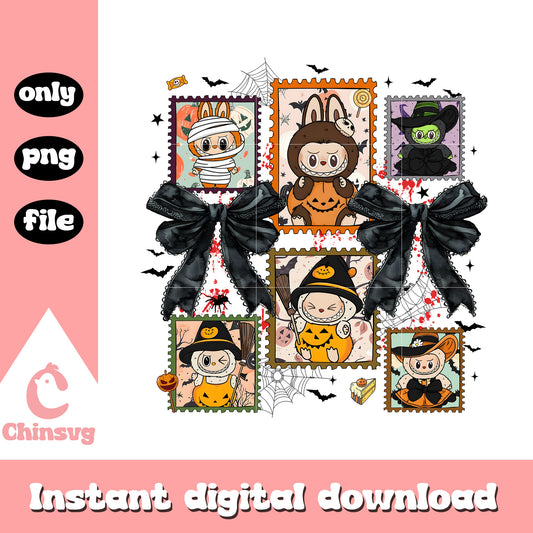 Labubu spooky characters card halloween vibes png, labubu drawing png