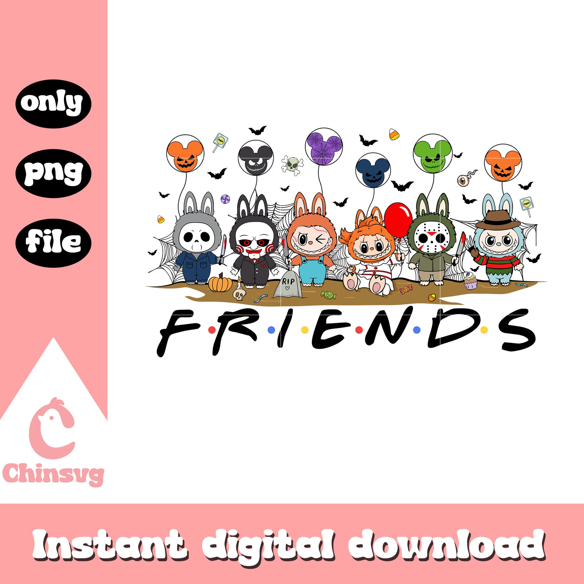 Labubu spooky characters friends mickey ear balloon png, labubu png
