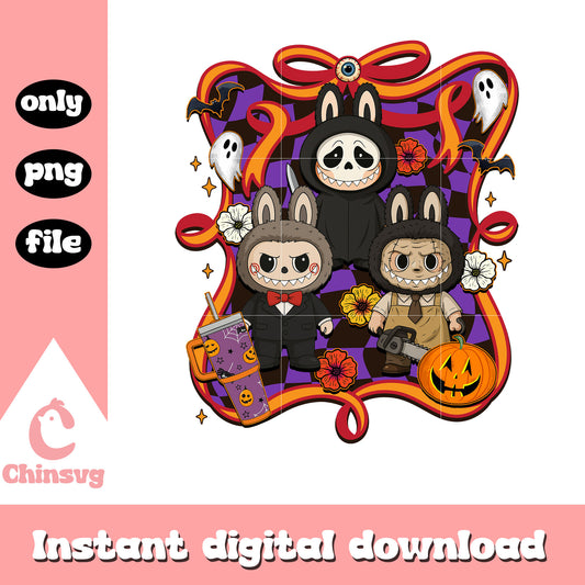 Labubu spooky characters halloween bow png, halloween movie png