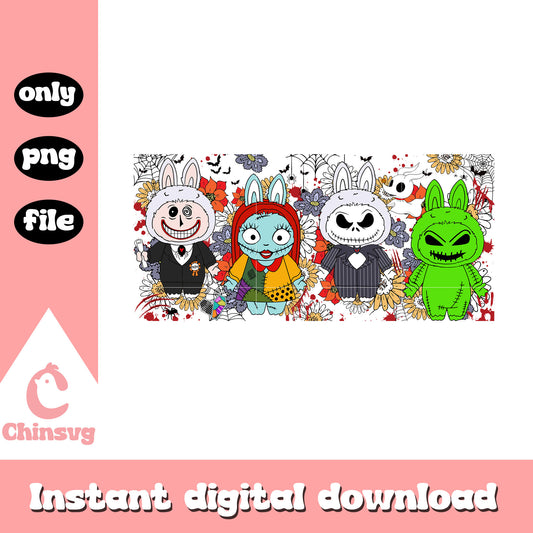 Labubu spooky characters outfits design png, labubu clothes png