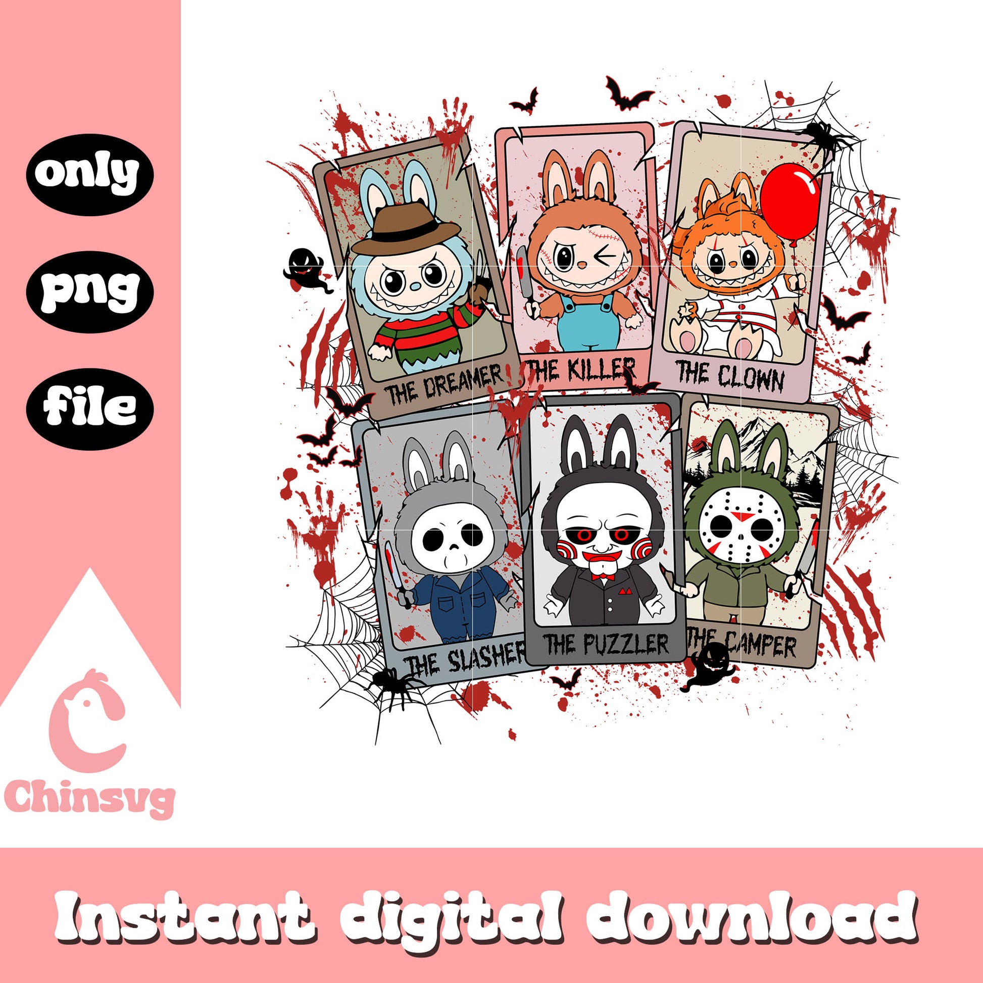 Labubu spooky killers stamp clipart png, scary movies png