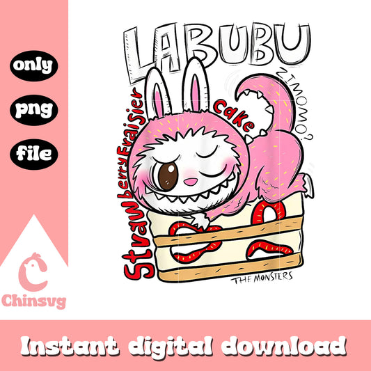 Labubu strawberry cake drawing design png, labubu doll png