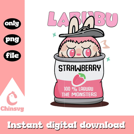 Labubu strawberry can design png, labubu the monster png