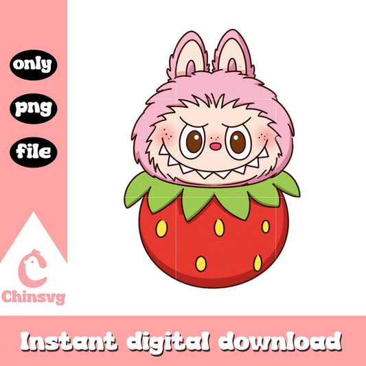 Labubu strawberry doll clothes png, labubu png, strawberry png