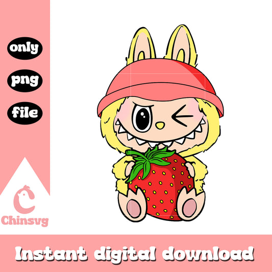 Labubu strawberry ver costume design png, labubu clothes png