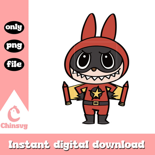 Labubu super rocket hero design png, labubu outfits png