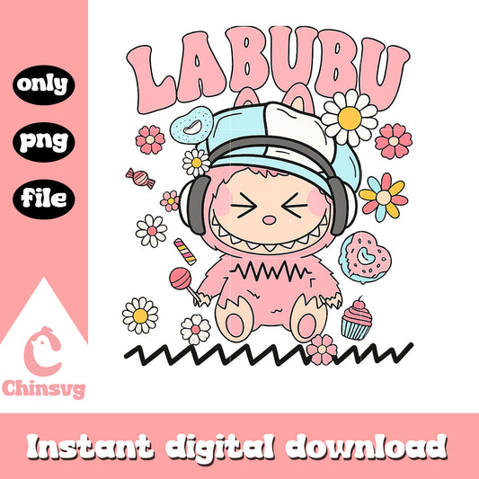 Labubu sweet beats ver drawing design png, pink labubu png