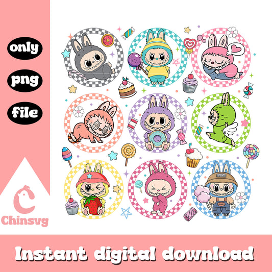 Labubu sweet costumes design png, pop mart labubu doll png