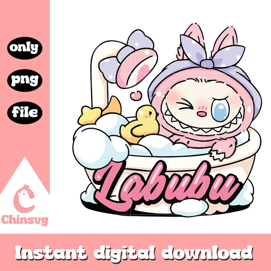 Labubu taking a shower cute doll design png, labubu cartoon png
