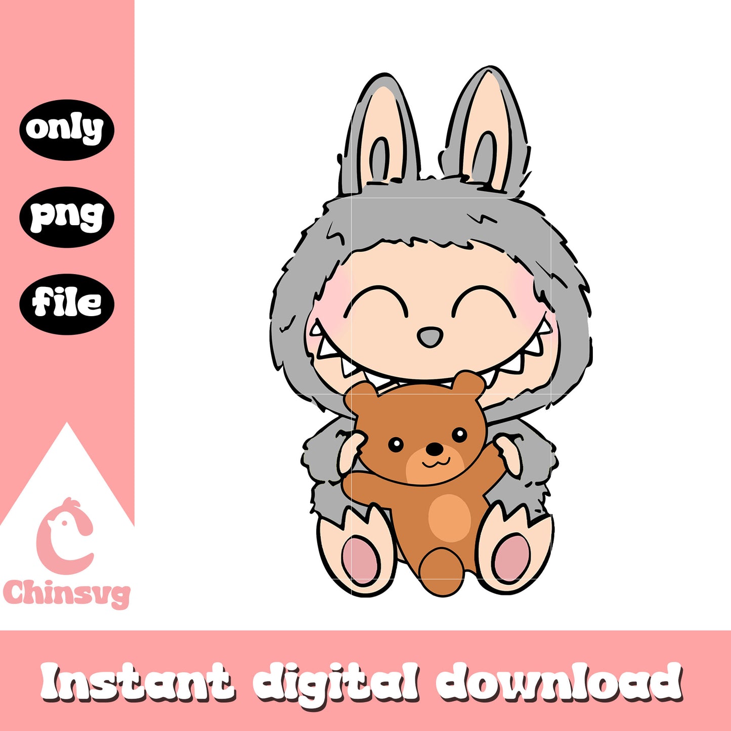 Labubu teddy bear ver costume design png, costume labubu png