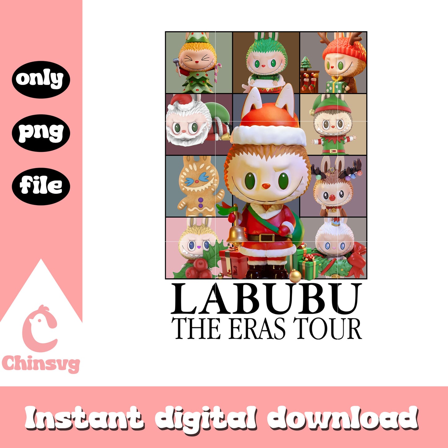 Labubu the eras tour png, labubu christmas outfits png