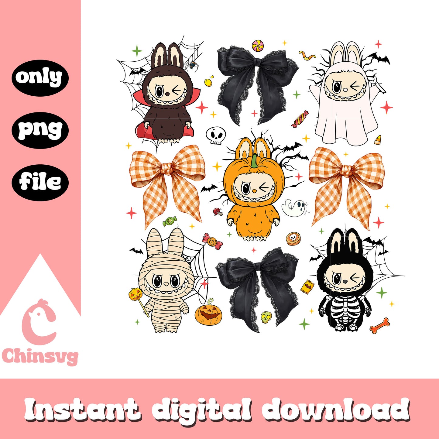 Labubu the monsters halloween coquette design png, labubu monsters png