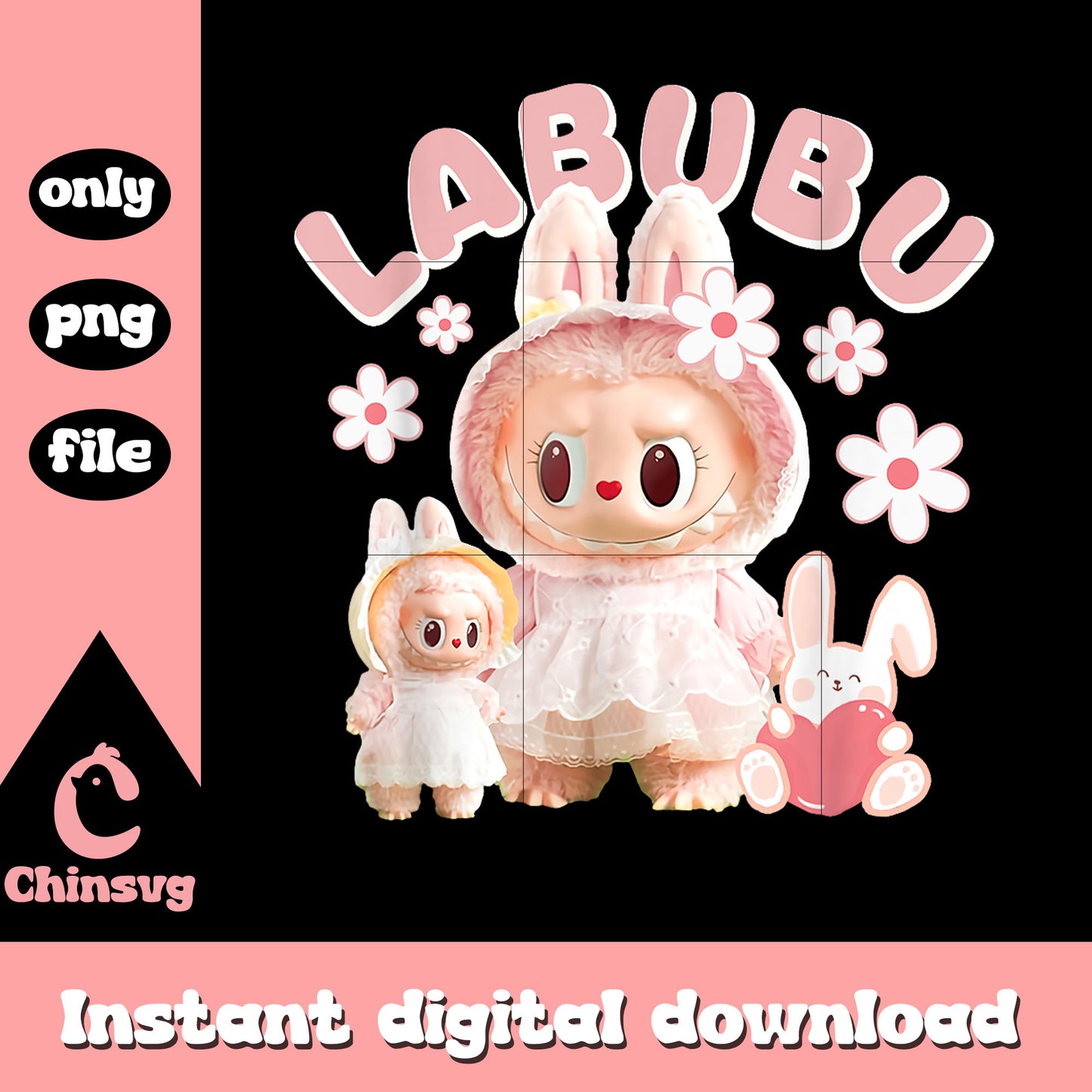 Labubu the monsters pink meme png, labubu colors png
