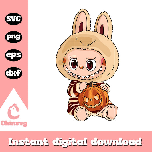 Labubu tiger striped pumpkin doll drawing svg, halloween pumpkin svg