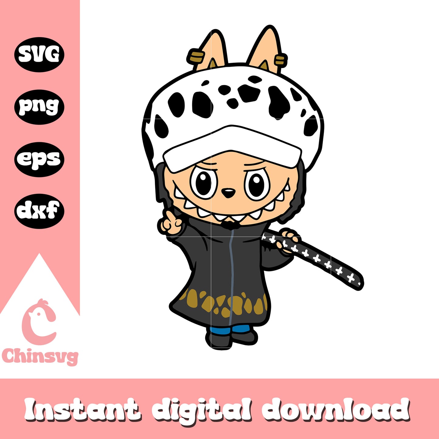 Labubu trafalgar d.law halloween drawing svg, law character svg