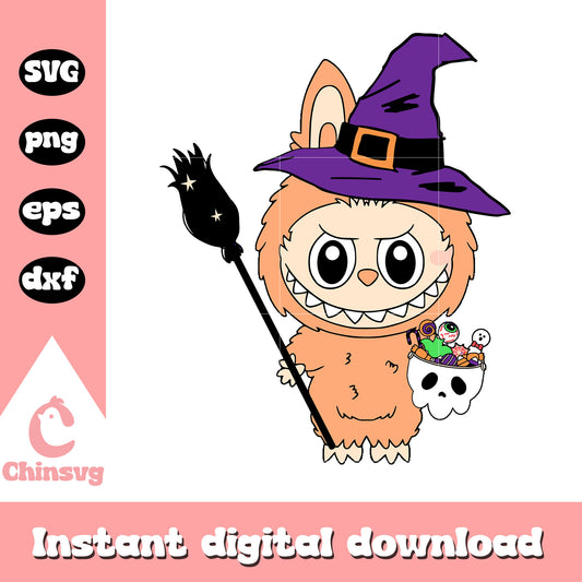 Labubu trick-or-treat witch halloween design svg, halloween art svg