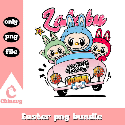 Labubu trio doll car drawing design png, labubu monster png