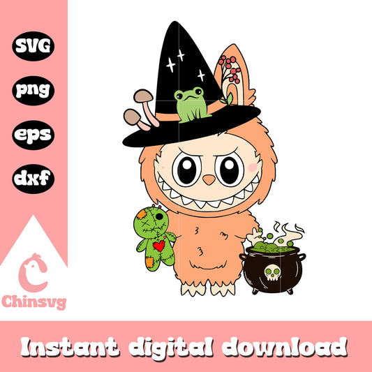 Labubu voodoo witch halloween design svg, halloween witches svg