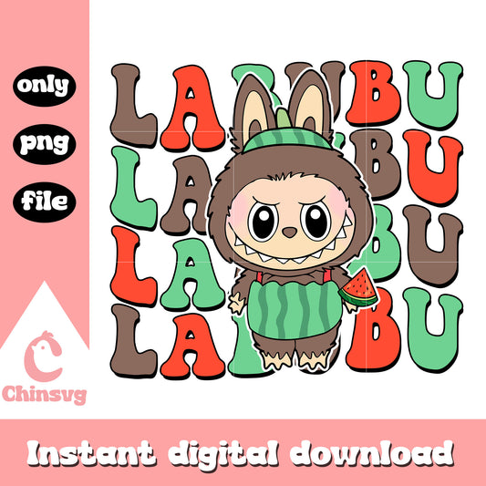 Labubu watermelon clothes popmart design png, monster labubu png